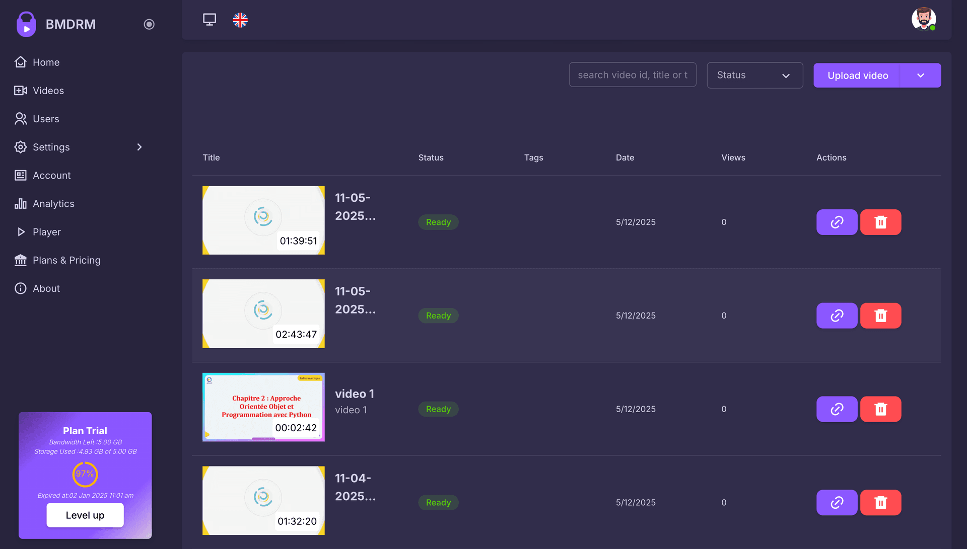Videos Dashboard